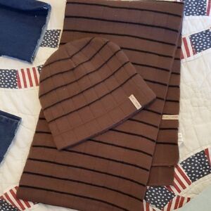 Elegant Brown Striped Hat and Scarf Set